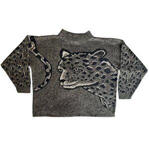 Vintage Seafarer Mock Neck Cheetah Leopard Print Knit Sweater Sz L Women's Brown